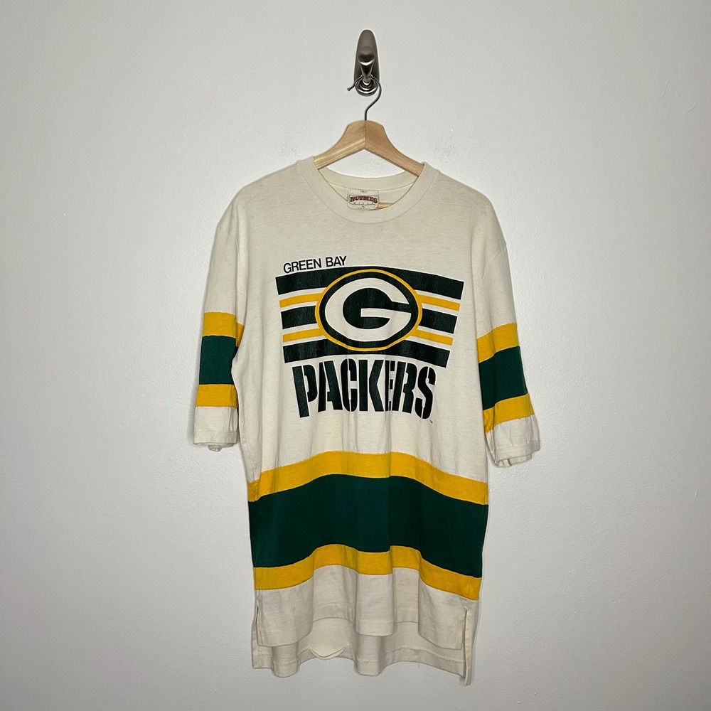 Vintage 90s Nutmeg Mills Green Bay Packers Colorblock Shirt Sz L